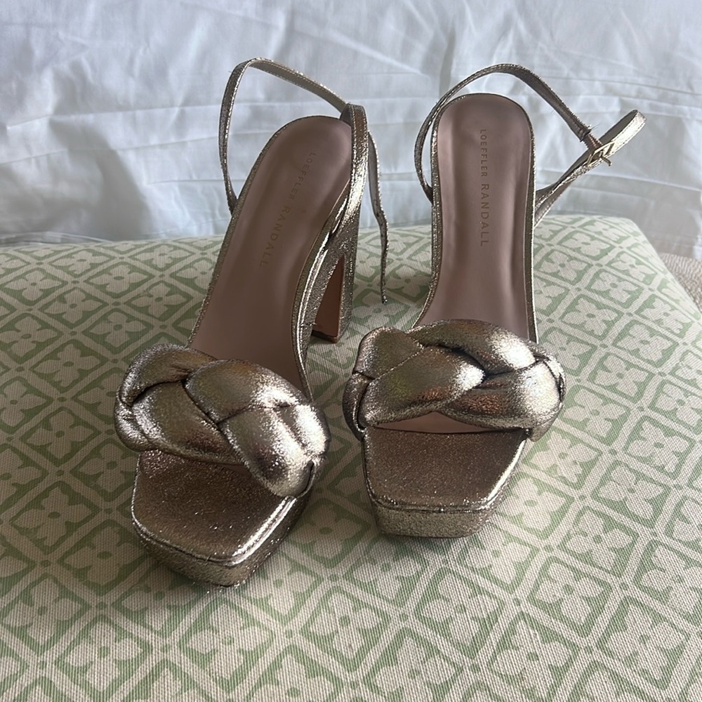 Loeffler Randall Fae Metallic Braided-Strap Platform Sandals